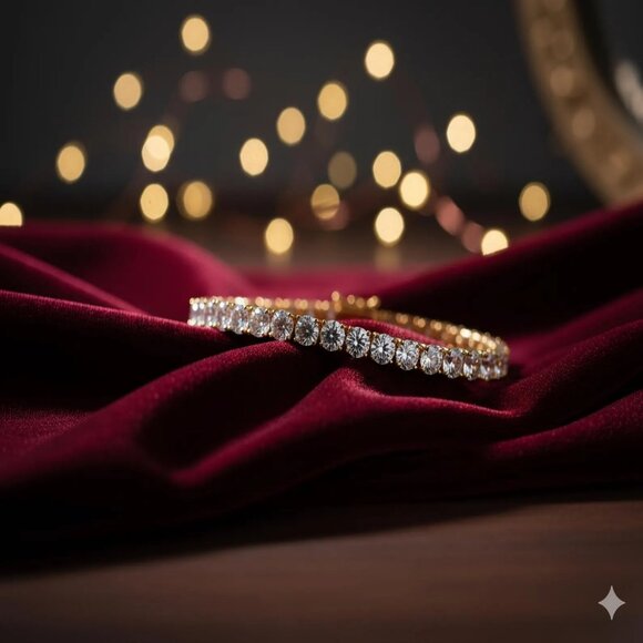 Diamond Tennis Bracelet, Exquisite Tennis Chain Inlaid with Synthetic Zircona - Picture 4 of 7